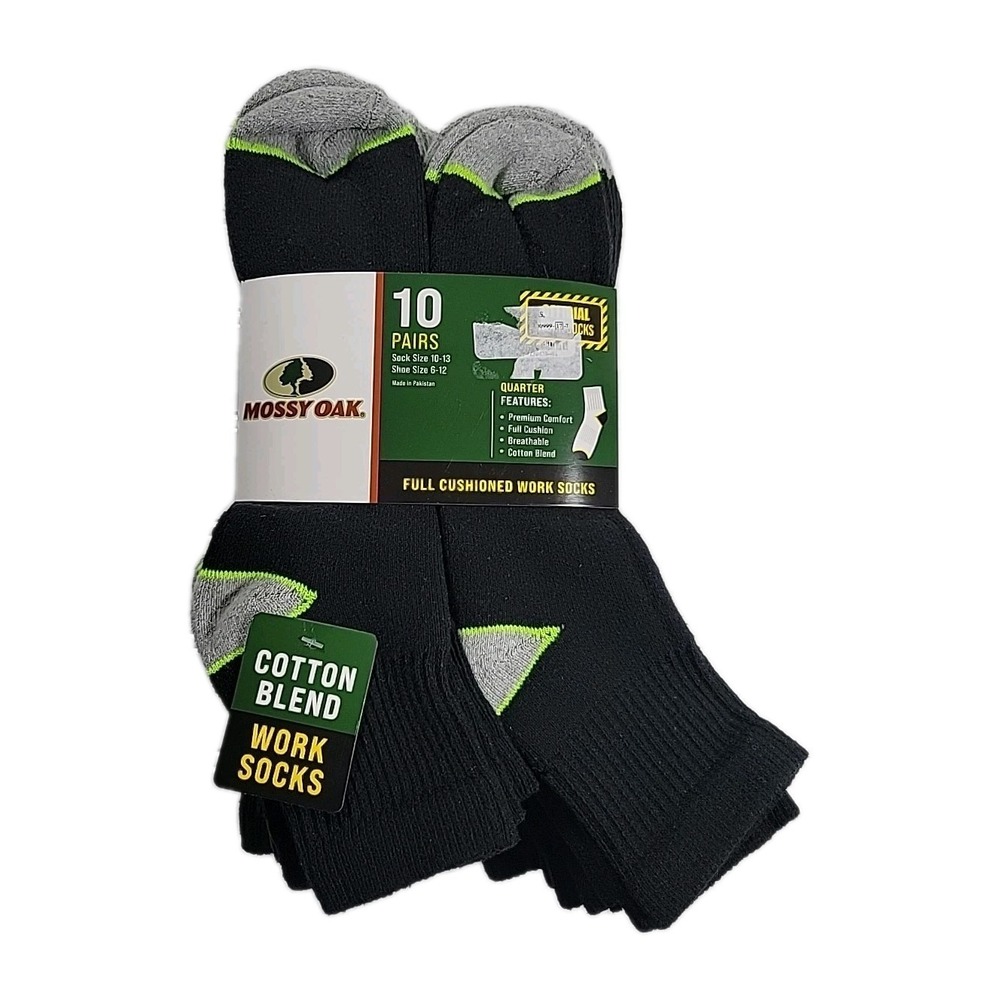 Mossy Oak Work Socks Mens 10 Pack Black SOCK SIZE 10-13, BRAND NEW